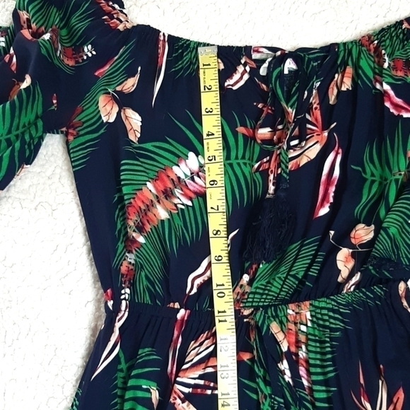 Maxi dress BOHO Floral Leaf Black navy green Off Shoulder Size S LABEL OF LOVE - Picture 9 of 14